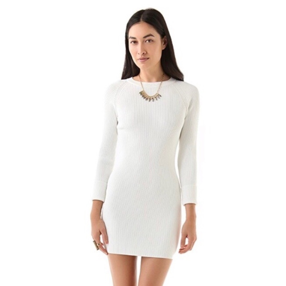 A.L.C. Nick Ribbed Bodycon Long Sleeve Mini Dress Ivory White Size Medium